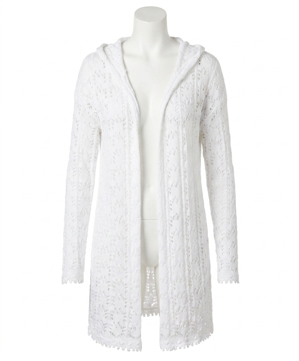 NEW FRENCH KYSS crochet long hoodie cardigan in white